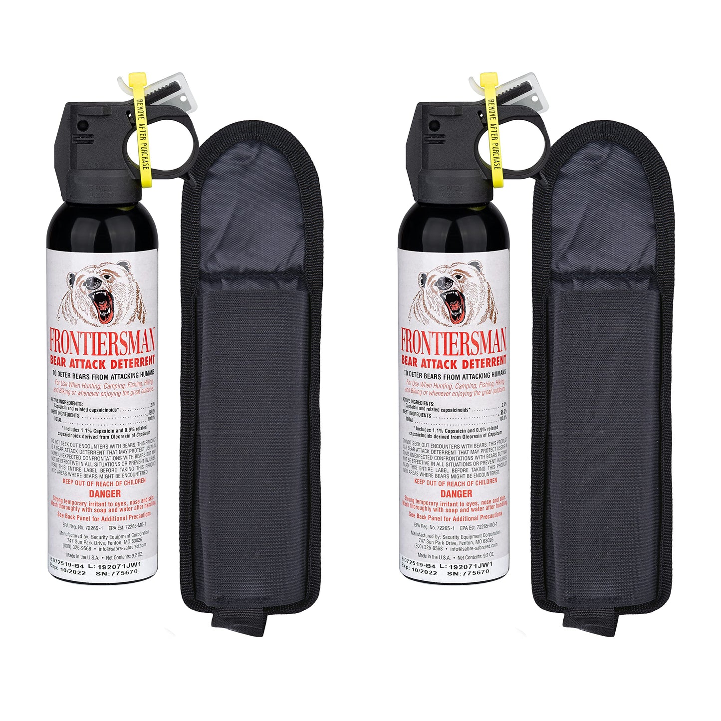 SABRE Frontiersman 9.2 fl oz. Bear Spray Maximum Strength 2.0% Major Capsaicinoids Powerful 35 ft. Range Bear Deterrent Outdoor Camping & Hiking Protection Quick Draw Holster & Multipack Options